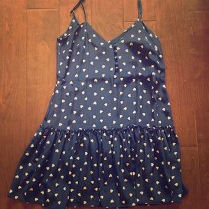 Yumi Kim silk sun dress navy with red heart print
